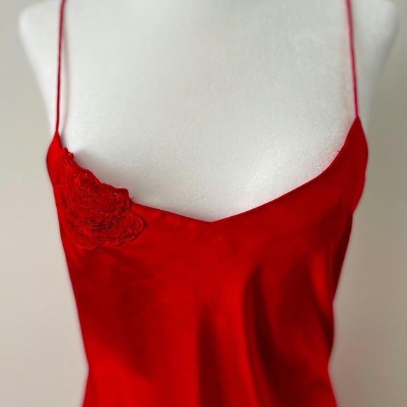 Red silk slip dress with thigh slit - Picture 1 of 3